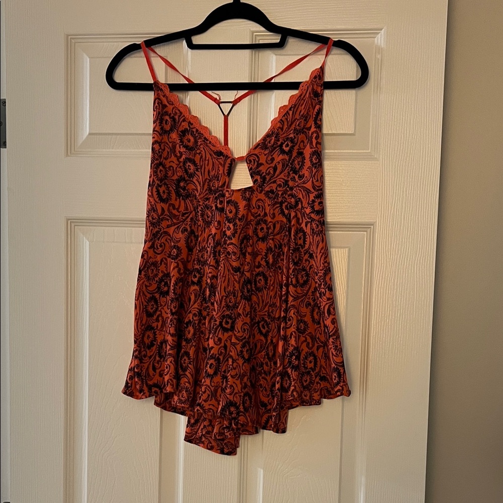 Free People Orange Paisley Lace-Trim Cami